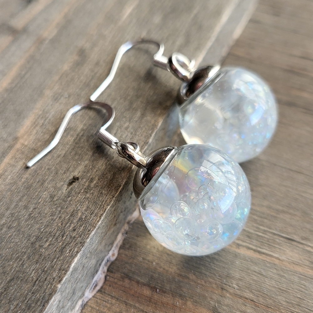 Irridedcent Bubble Resin Glass Ball Earrings- Handmade Earrings- Bubble Earrings
